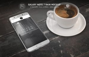 Galaxy Note 7 Rain Mockup is no ordinary mockup. This is a mockup made of photographs and 3d renders of new Samsung Android smart phone. Therefore, the reflection on smart phone is ideal and such quality can not be achieved by conventional photo shooting. Therefore, this mockup is nice to promote your design, responsive web sites, user interfaces or creating images to be illustrations online or newspaper articles.