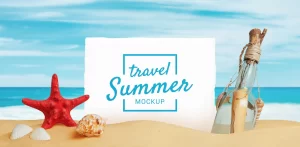 summer travel beach paper mockup