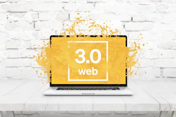laptop table from which yellow liquid comes out as web 30 concept