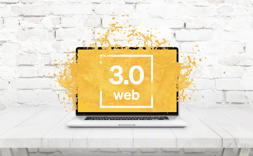 laptop table from which yellow liquid comes out as web 30 concept