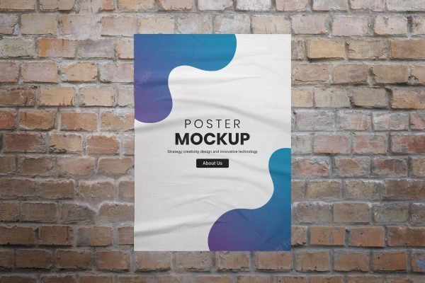 poster mockup brick wall with crumpled texture