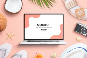 summer travel laptop mockup