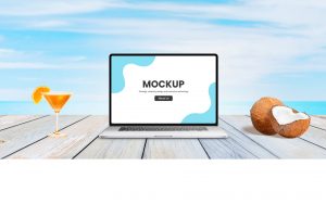 summer travel laptop mockup