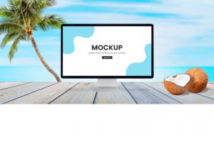 summer travel computer display mockup