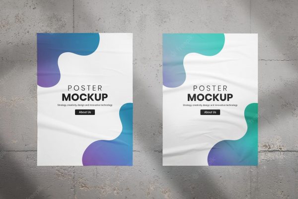 two poster mockups wall lit by natural window light