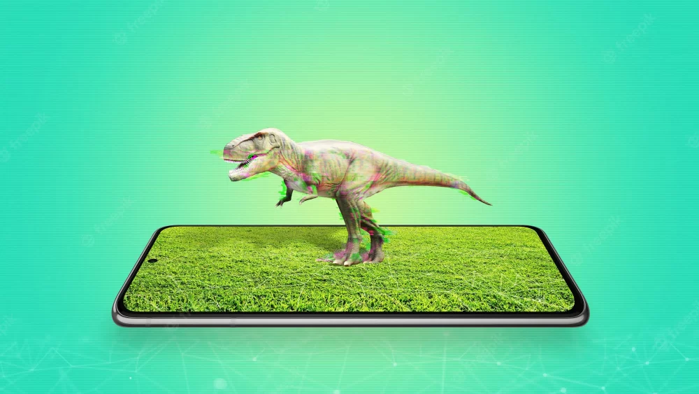 3d projection of a dinosaur from a mobile phone display concept