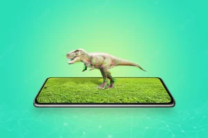 3d projection of a dinosaur from a mobile phone display concept