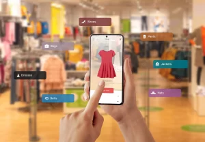 Buying clothes with virtual reality app on a smart phone