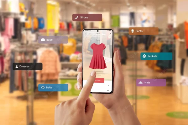 Buying clothes with virtual reality app on a smart phone