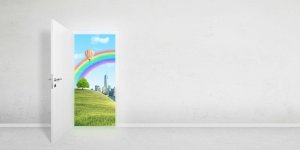 Door to a better world. The concept of a portal into virtual reality, metaverse