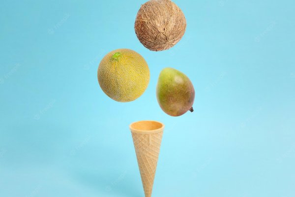 Ice cream cone with coconut, melon and mango fall