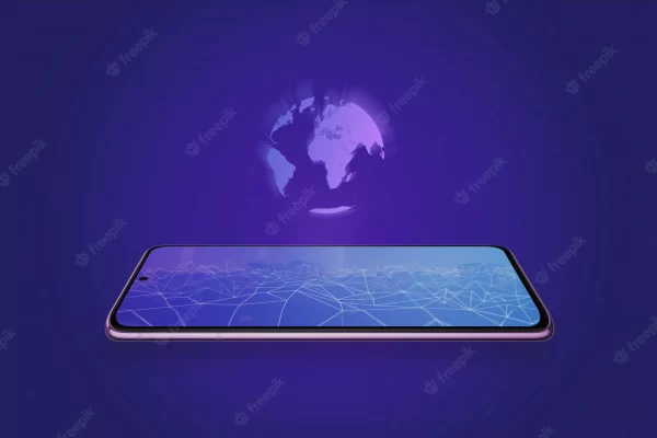 Projection of the planet from a mobile phone display. Augmented reality technology on mobile