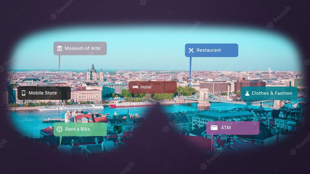 View of the city panorama with VR glasses