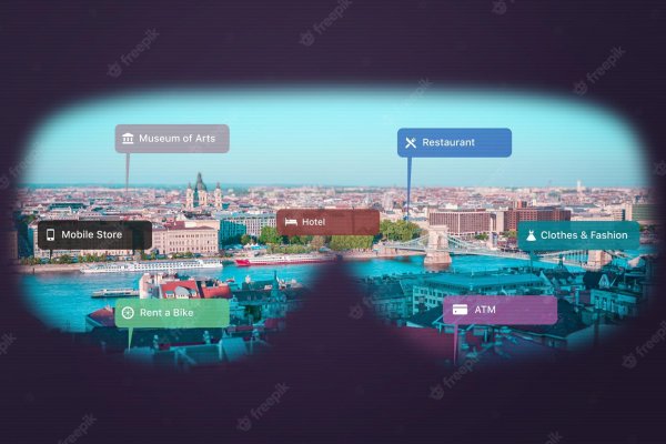 View of the city panorama with VR glasses