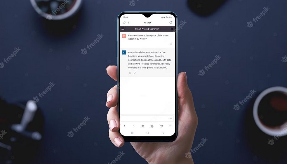 Artificial intelligence chat app on phone display in hand