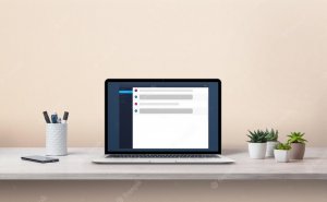 Laptop computer on a work desk with chat AI app