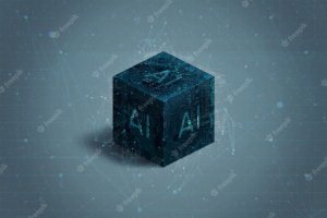 Abstract, futuristic electronic artificial intelligence cube