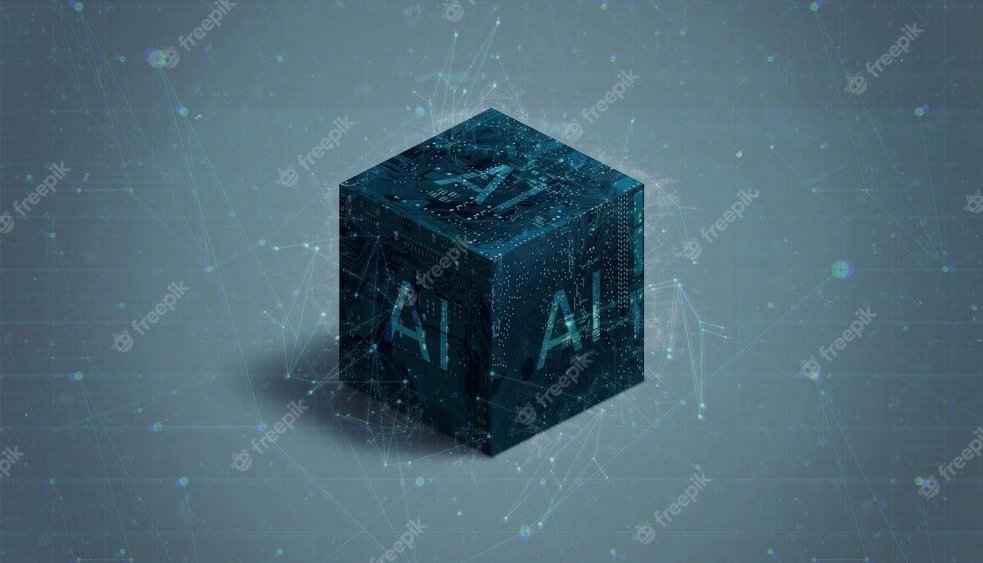Abstract, futuristic electronic artificial intelligence cube